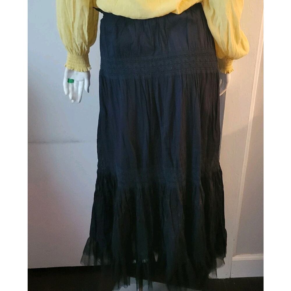 Rene Derhy Black Velvet Lace Maxi Skirt Sz 4 Dramatic Bohemian Gothic Witches